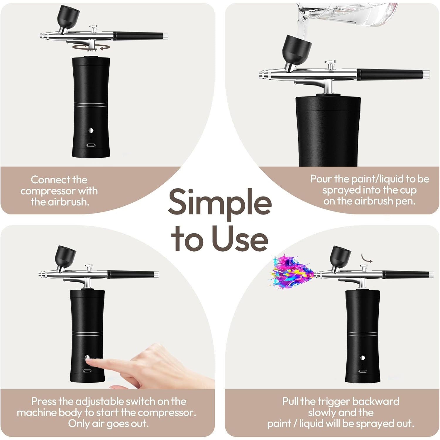 🎨🔥 Rechargeable Cordless Airbrush Kit 30PSI | 10-in-1 Pro Spray Gun⚡60 Min Runtime🌟【Nails/Cake/Barber】Portable Compressor for Makeup, Painting, Cookie Decor (Black) 🎨🔥 Rechargeable Cordless Airbrush Kit 30PSI | 10-in-1 Pro Spray Gun⚡60 Min Runtime🌟【Nails/Cake/Barber】Portable Compressor for Makeup, Painting, Cookie Decor (Black)
